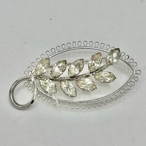 Signed Star Sterling Silver White Rhinestone Brooch Intricate Silver Loops